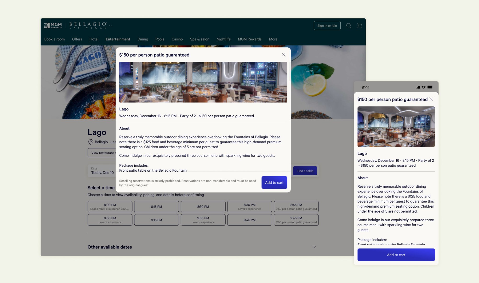 Reservation details on desktop and mobile
