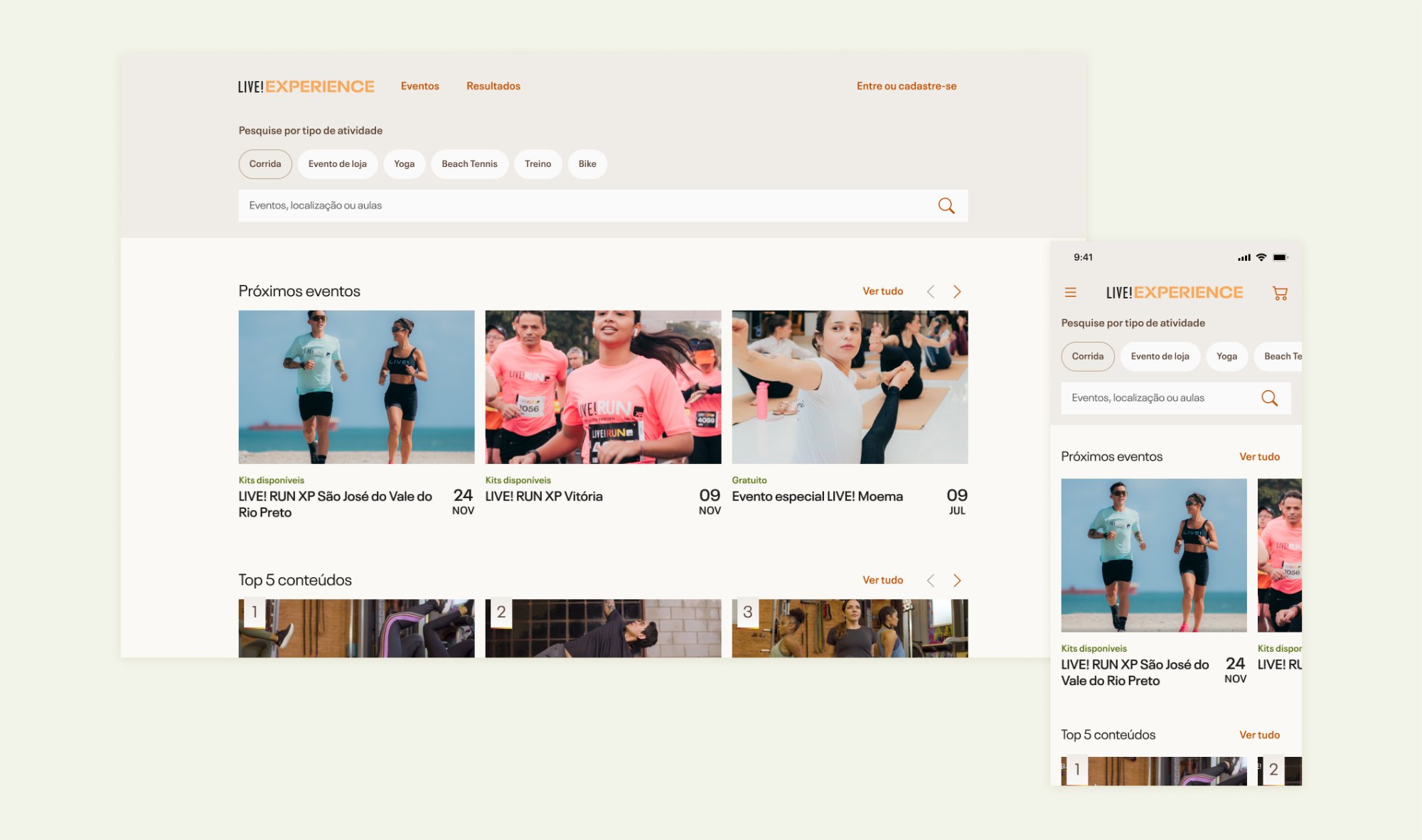 LIVE! Experience home with upcoming events, on web and mobile