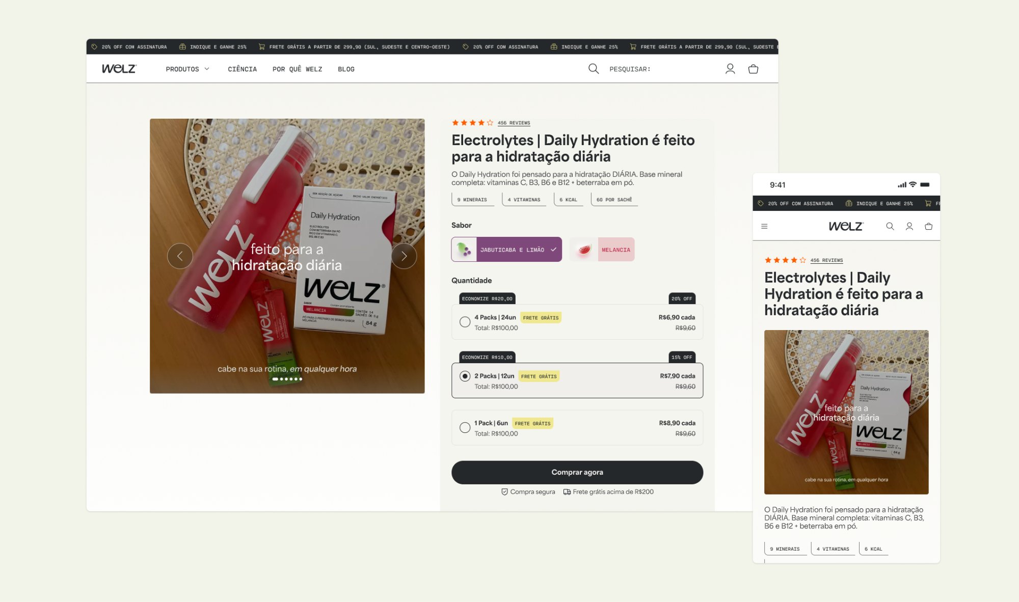 Daily Hydration product page on desktop and mobile